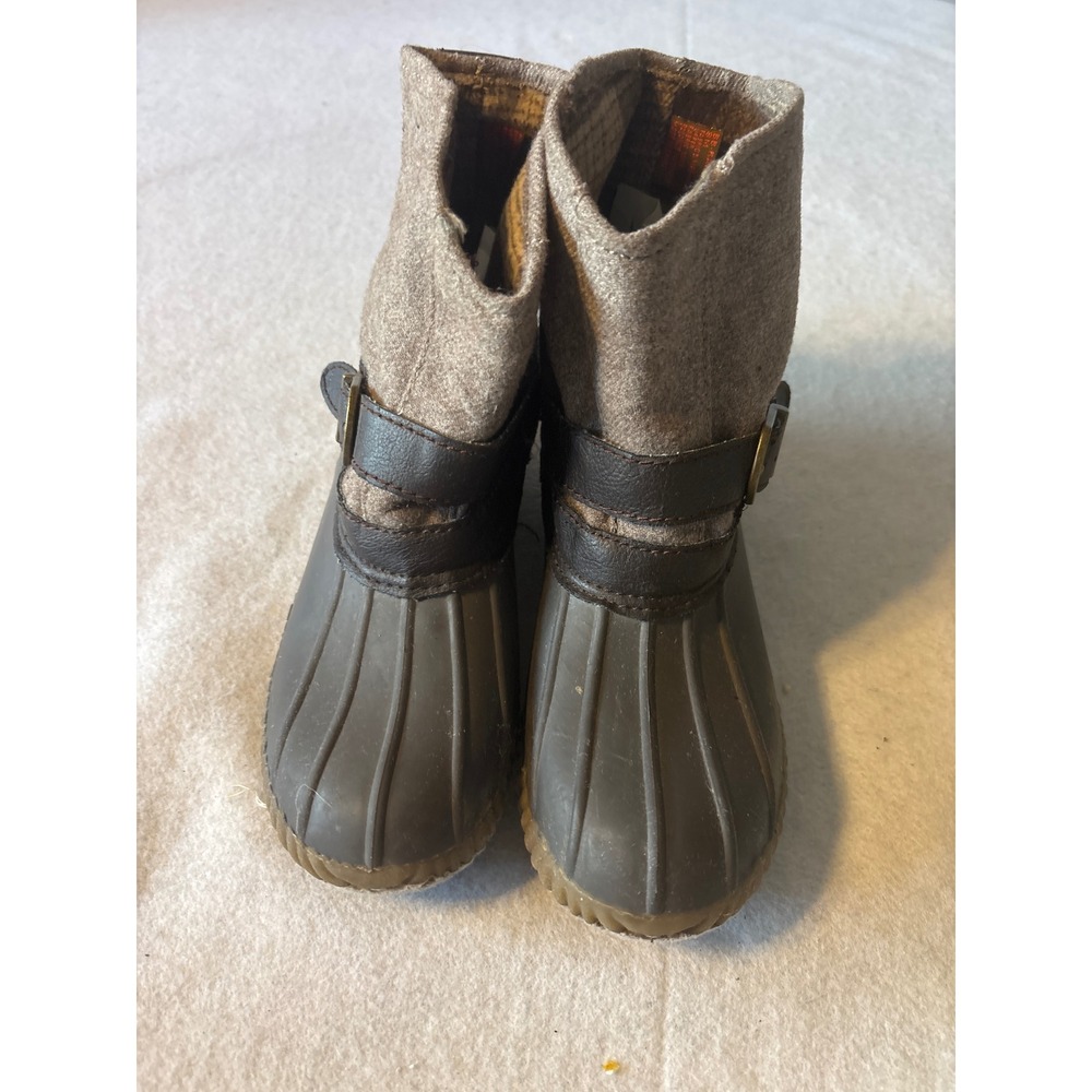Big Buddha BB-RAIN Duck Boots Women 8M Brown Gray Plaid Lined Buckle Good‎